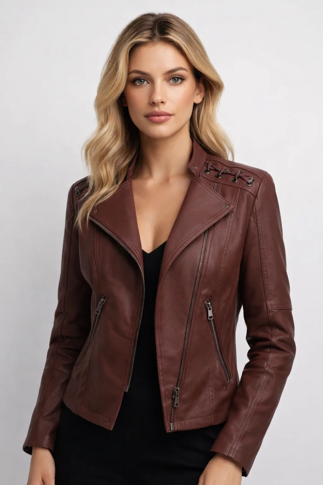 Faux leather biker jacket | Zip-up short coat for daily wear