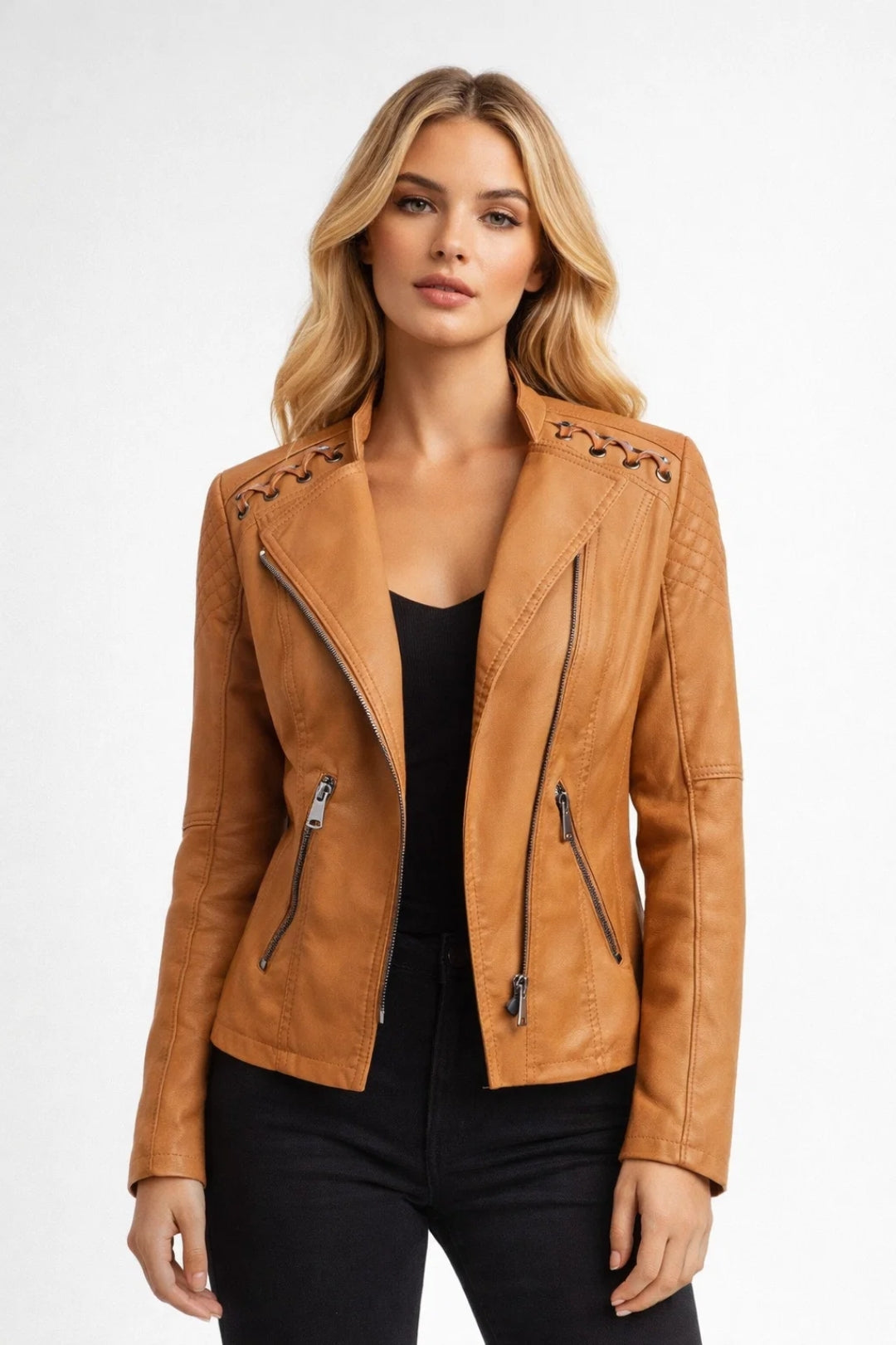 Faux leather biker jacket | Zip-up short coat for daily wear