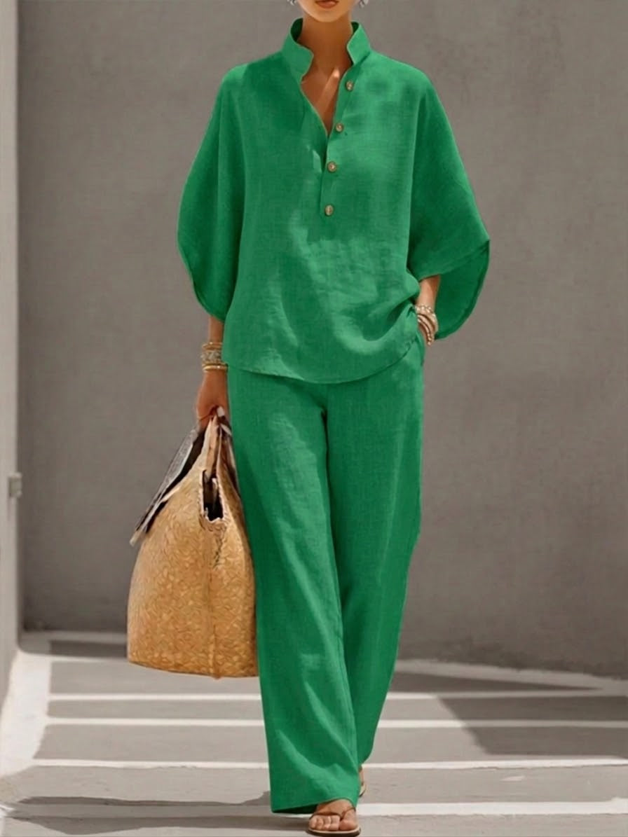 Women's set batwing blouse and wide trousers
