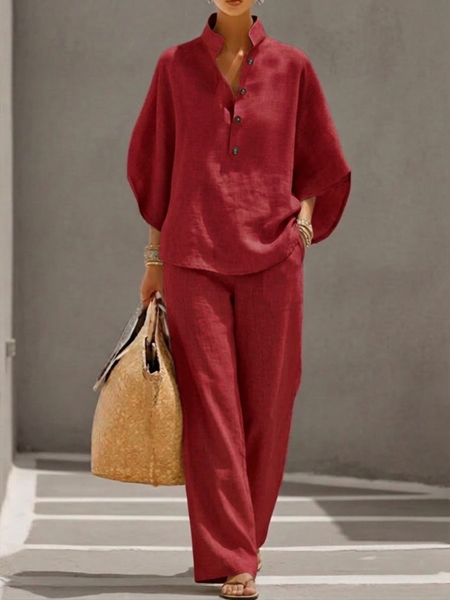Women's set batwing blouse and wide trousers