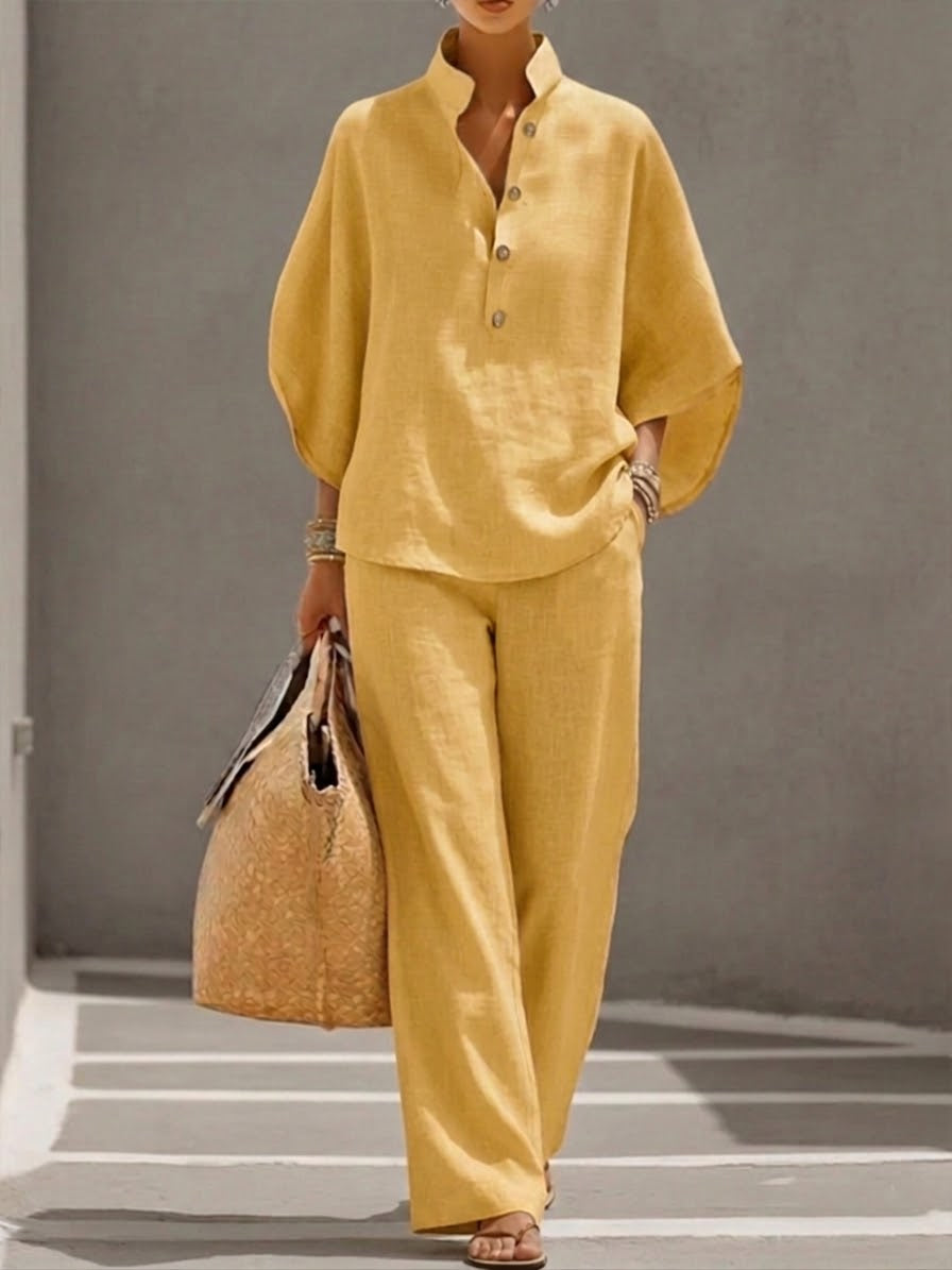 Women's set batwing blouse and wide trousers