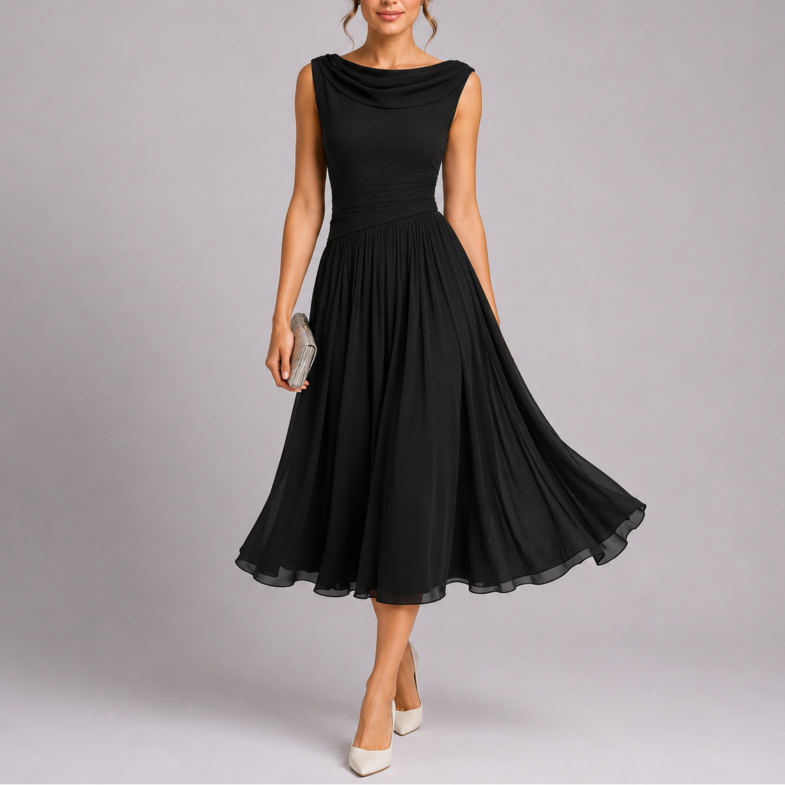 Sleeveless Pleated Midi Occasion Dress