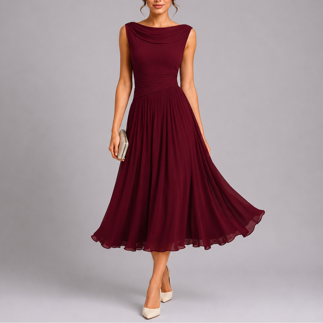 Sleeveless Pleated Midi Occasion Dress