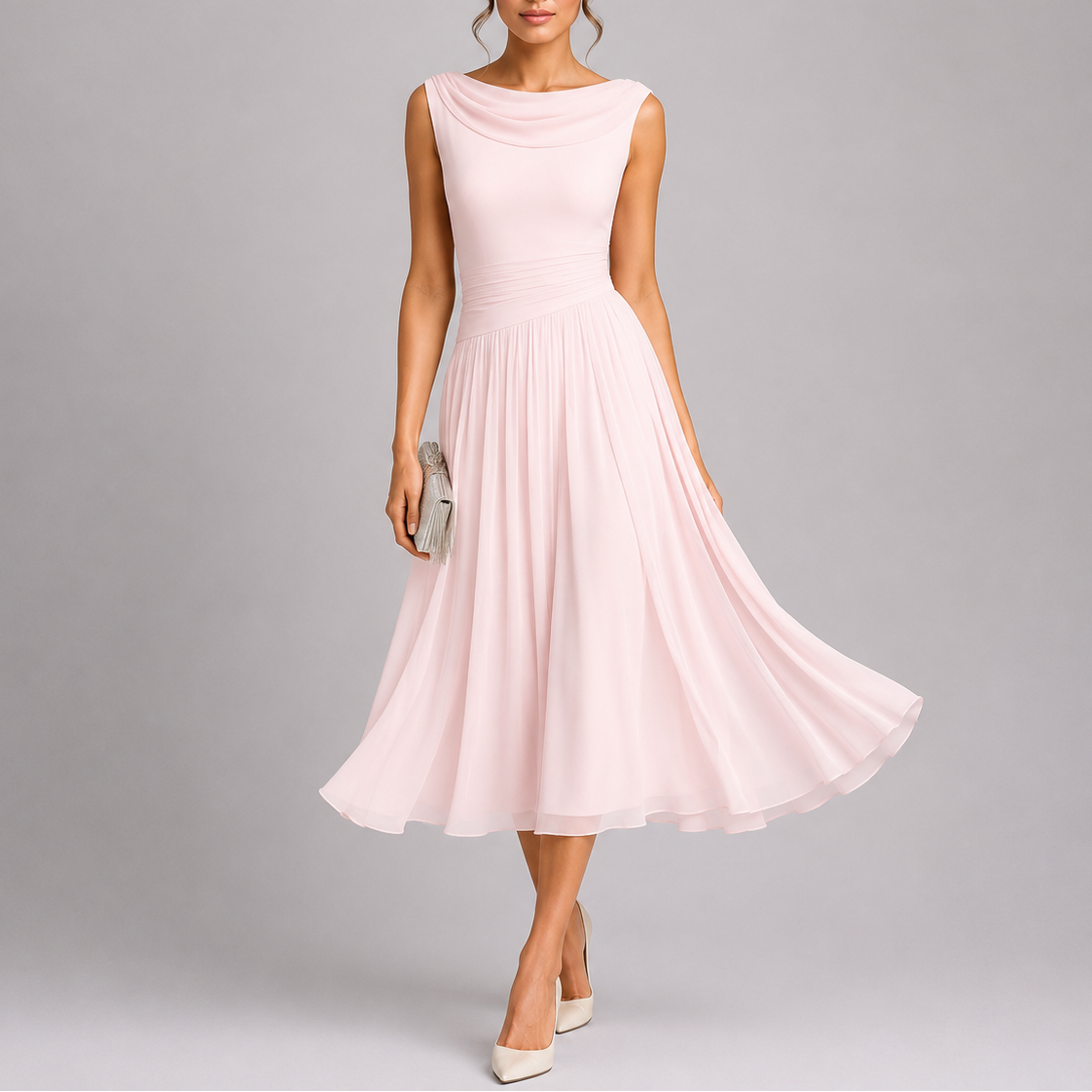 Sleeveless Pleated Midi Occasion Dress