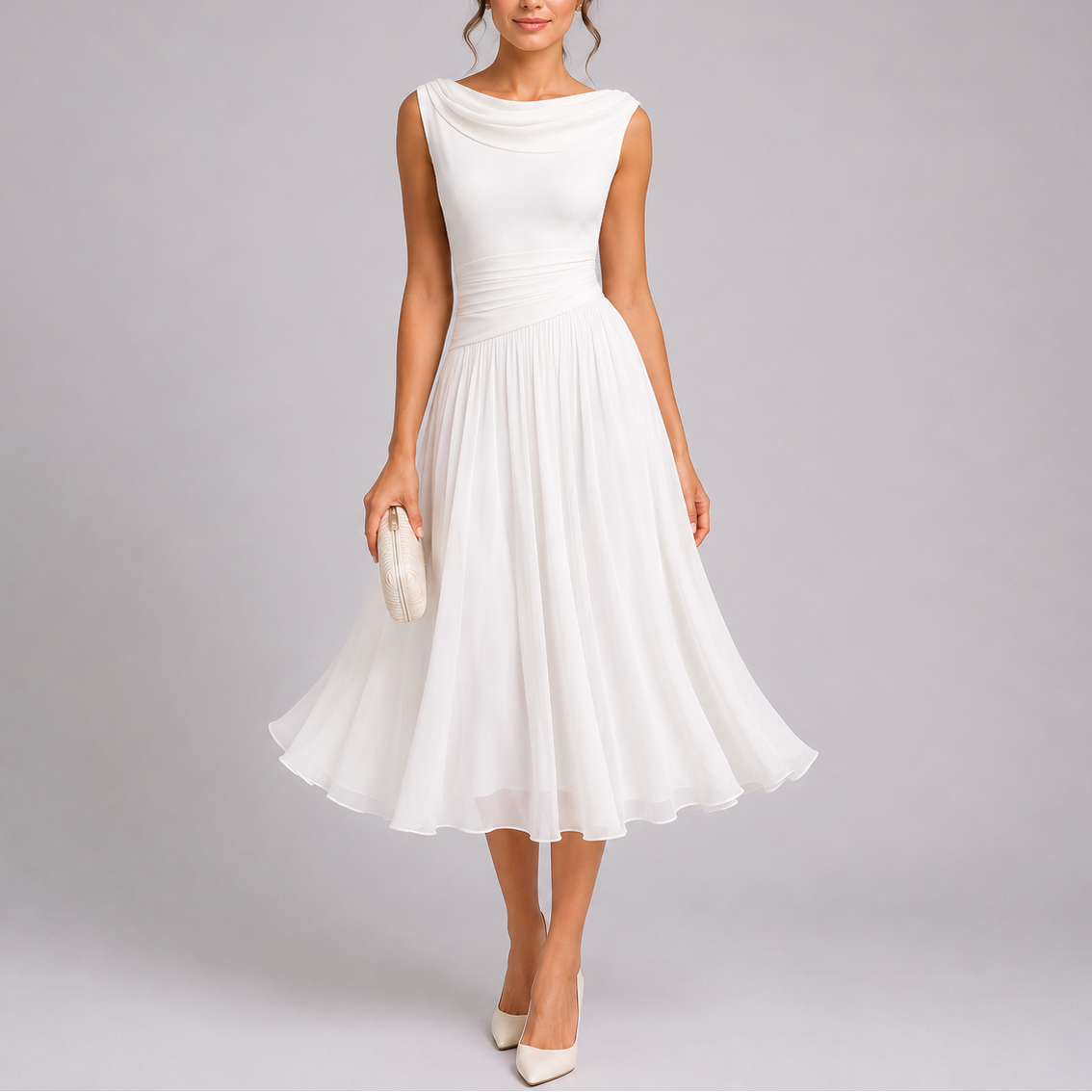 Sleeveless Pleated Midi Occasion Dress