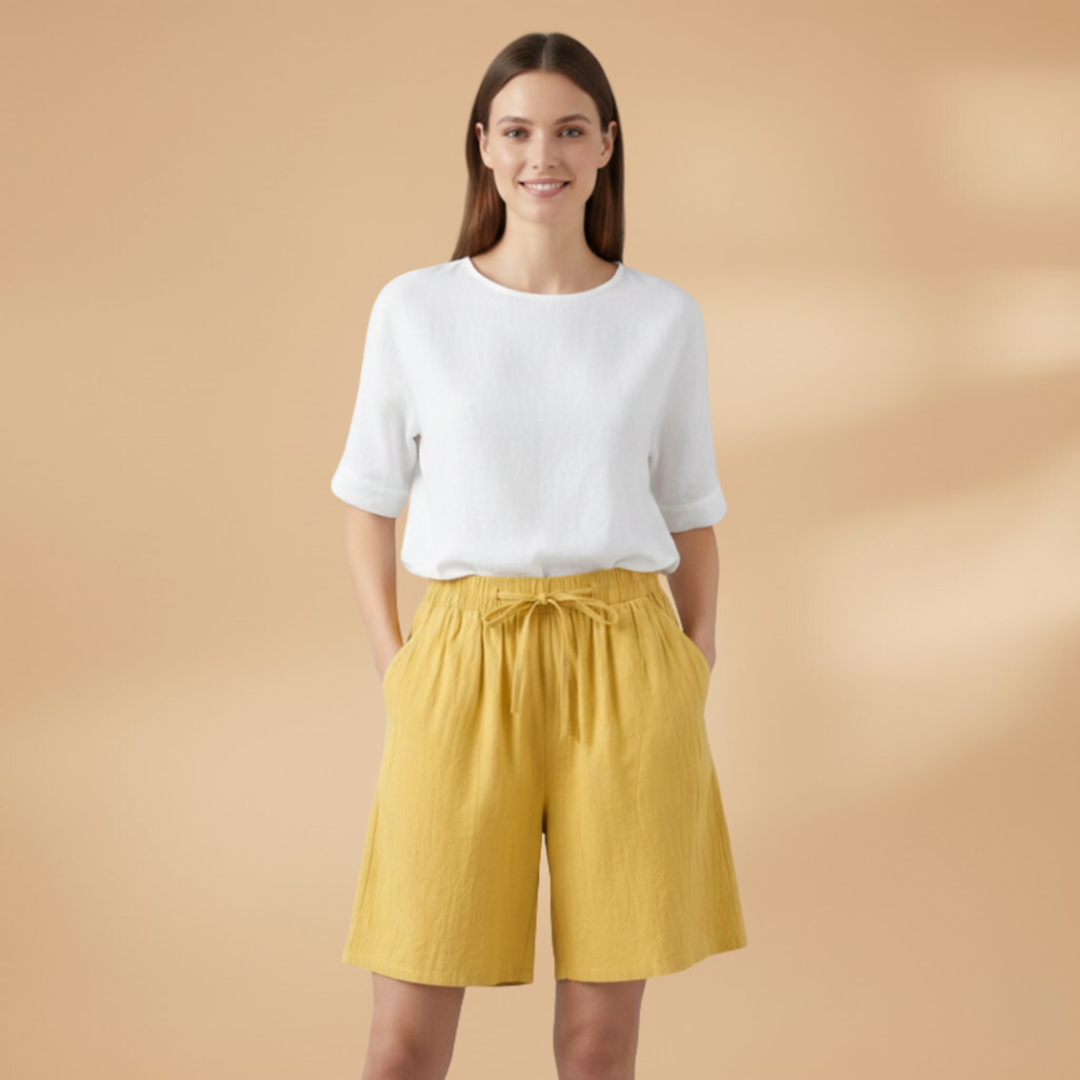 Women's bermuda shorts - loose mid-weight pull-on straight shorts for travel
