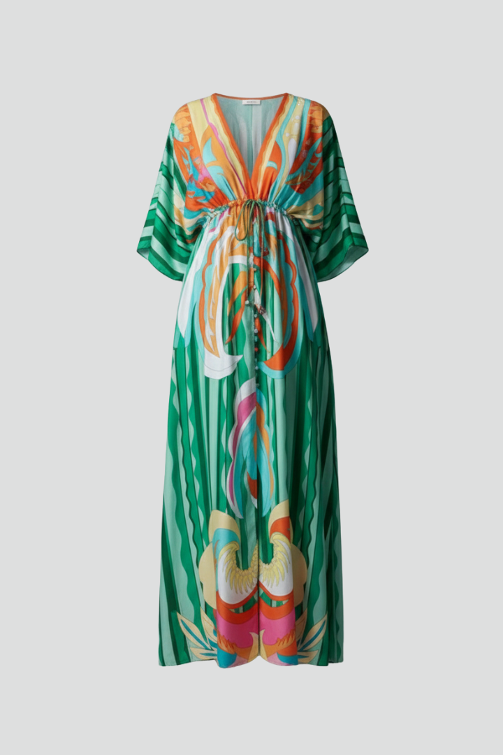 Women's printed dress - full-length  loose-fit batwing sleeve dress for cruise