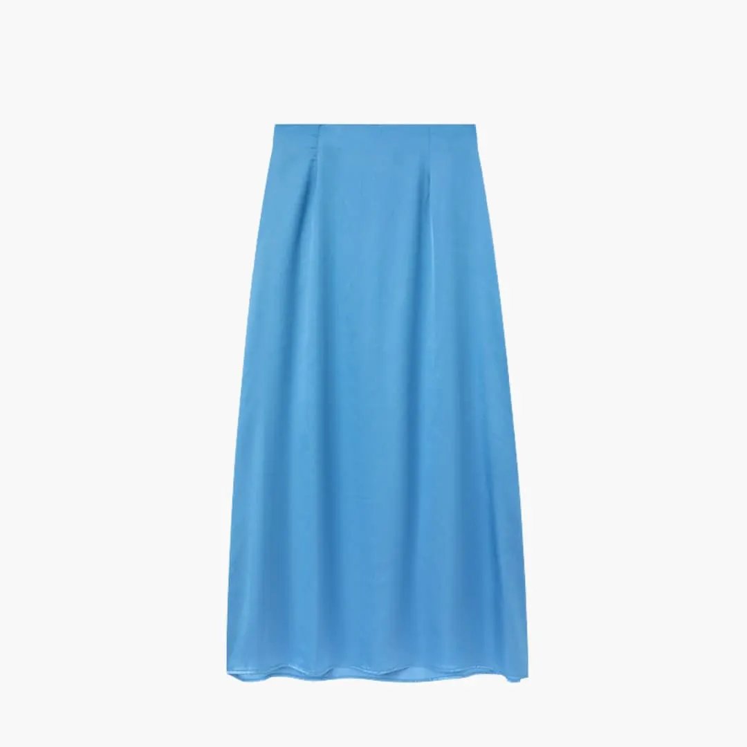 Women's satin maxi skirt — high waisted straight cut — formal event