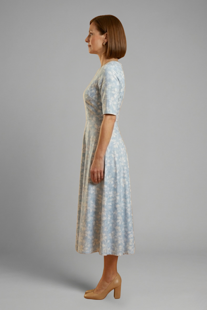 Women's V-neck dress - straight short sleeve relaxed waist midi dress for travel