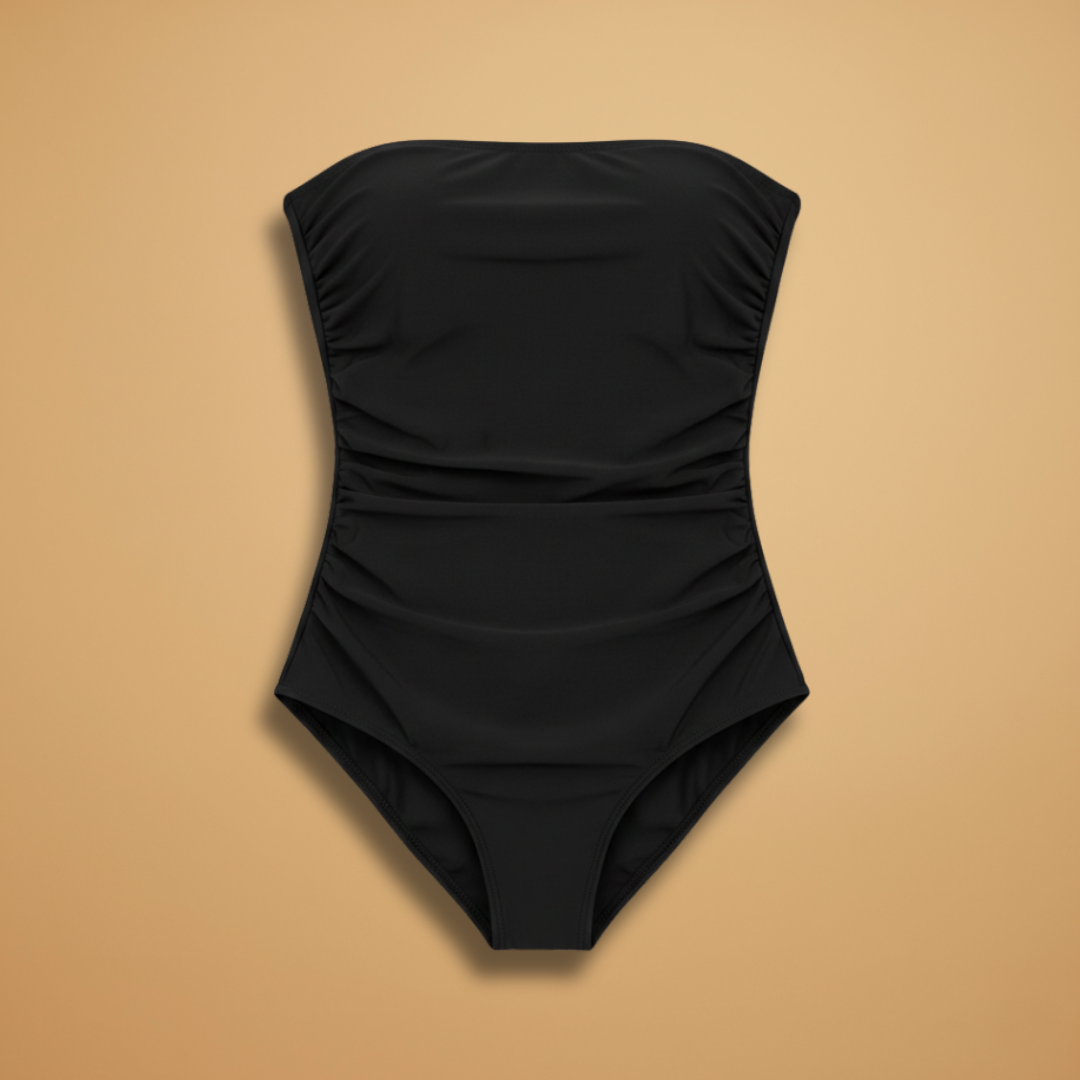 Women's strapless swimsuit - ruched one-piece beach bathing suit for training