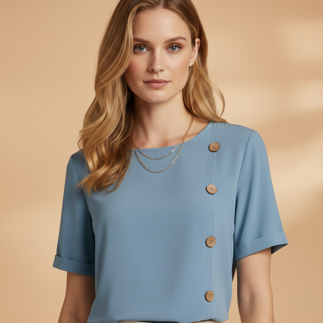 Women's casual top - loose-fitting short sleeve blouse with side details | travel