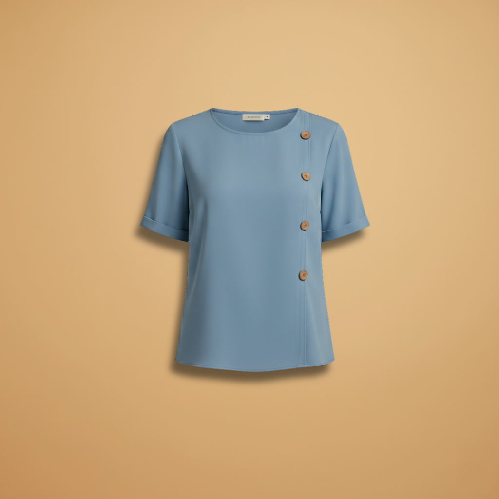 Women's casual top - loose-fitting short sleeve blouse with side details | travel