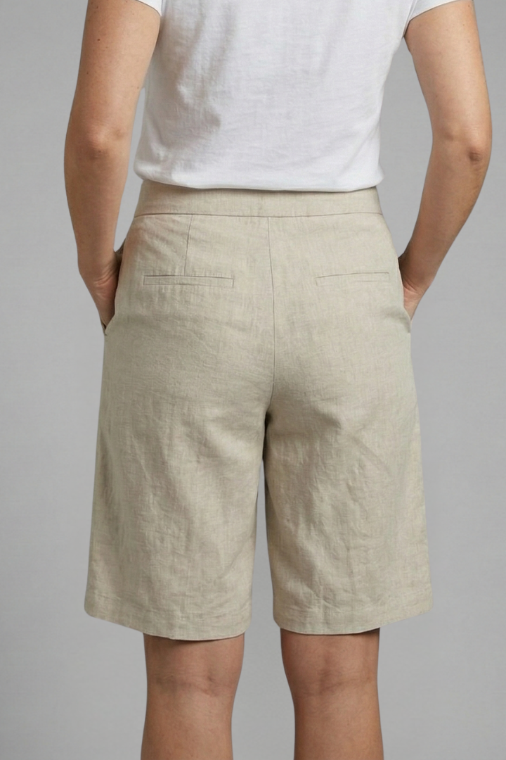 Women's linen bermuda shorts - elastic waist straight leg pocketed shorts for resort