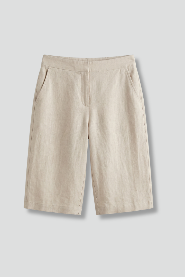 Women's linen bermuda shorts - elastic waist straight leg pocketed shorts for resort