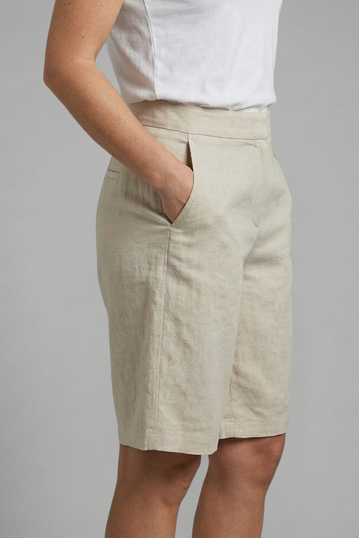 Women's linen bermuda shorts - elastic waist straight leg pocketed shorts for resort