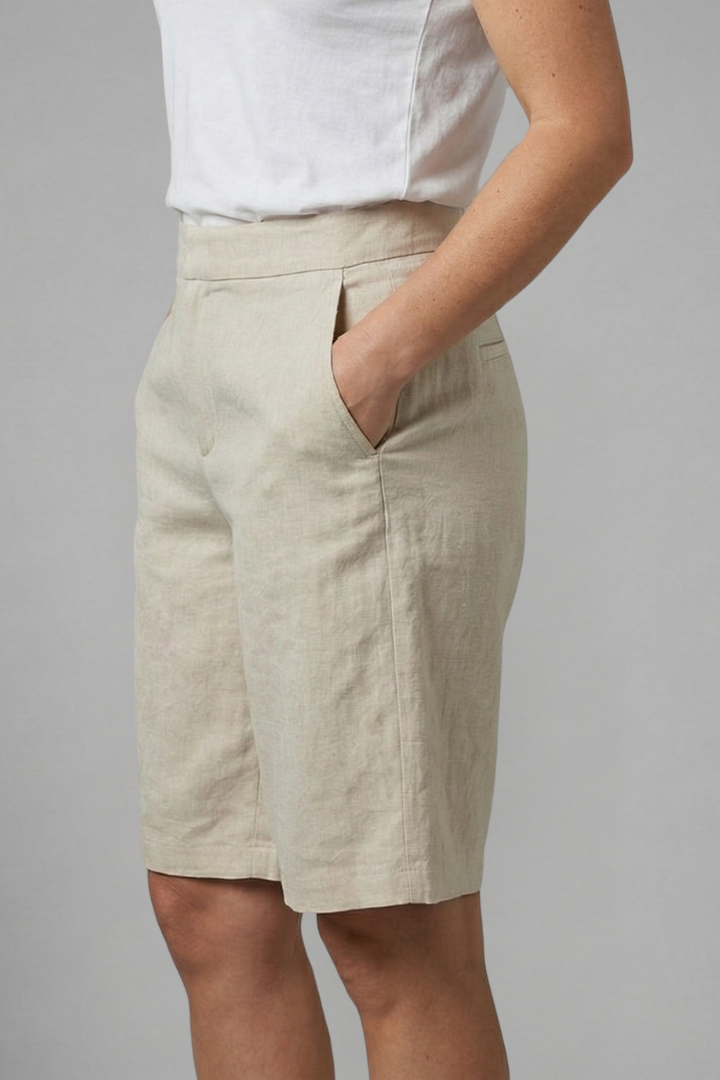 Women's linen bermuda shorts - elastic waist straight leg pocketed shorts for resort