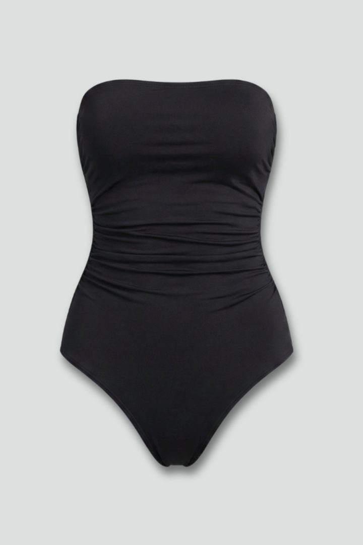 Women's strapless swimwear - one-piece ruched front bathing suit for resort