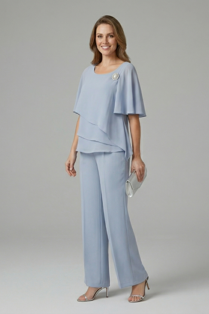 Women's trousers set - loose asymmetric top and straight leg pants for travel