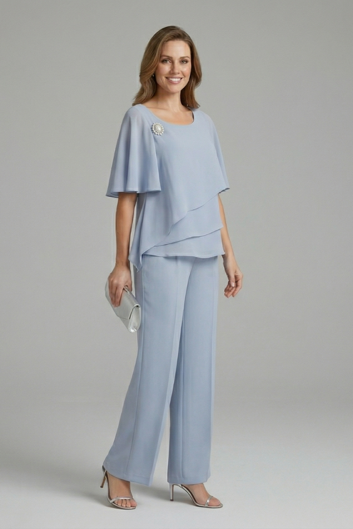 Women's trousers set - loose asymmetric top and straight leg pants for travel