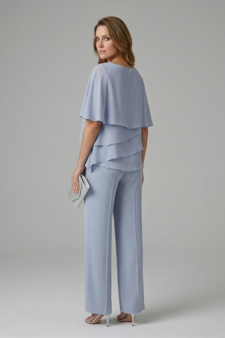 Women's trousers set - loose asymmetric top and straight leg pants for travel