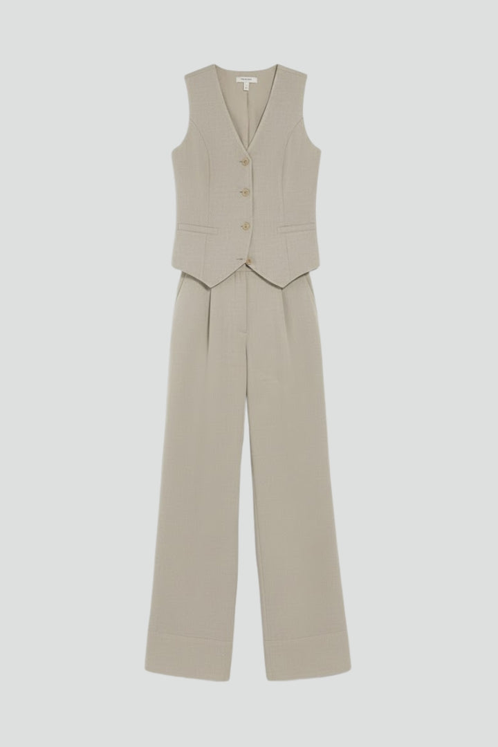 Women's outfit - formal sleeveless vest and wide high-waisted pants | interview