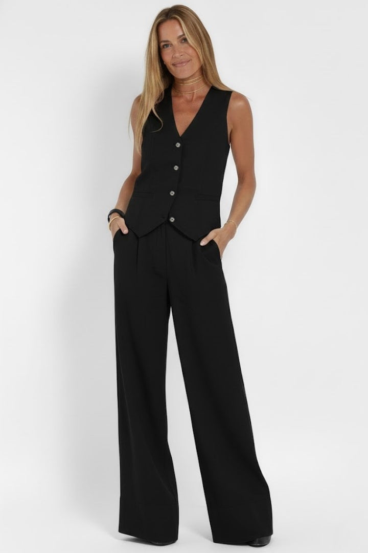 Women's outfit - formal sleeveless vest and wide high-waisted pants | interview