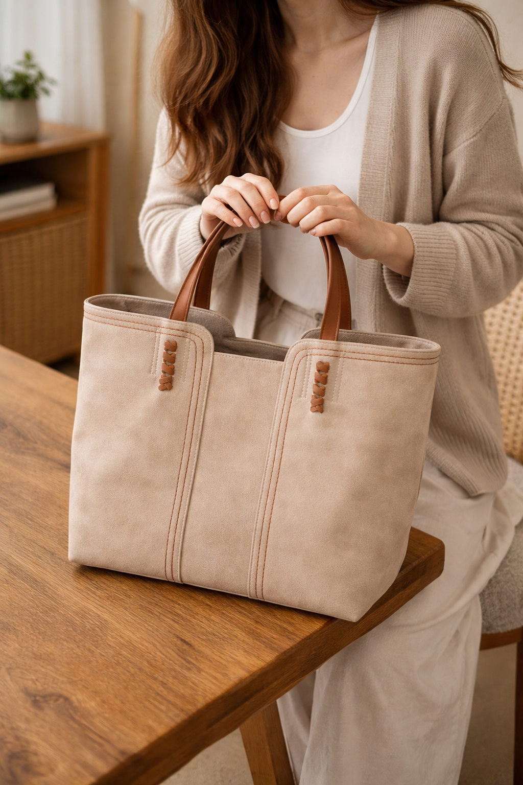 Large women's structured shopper tote bag