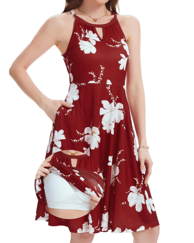 Women's summer dress — backless halter with a-line cut for beach and vacation