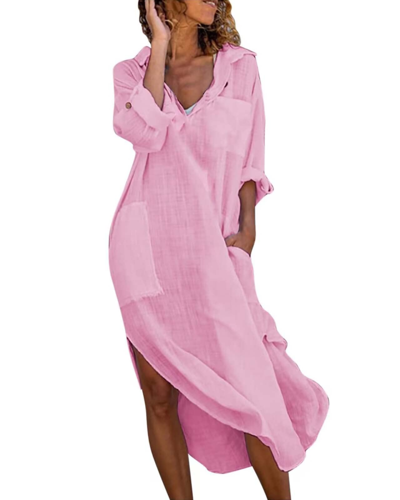 Women's shirt dress | cotton linen button-down for casual office wear