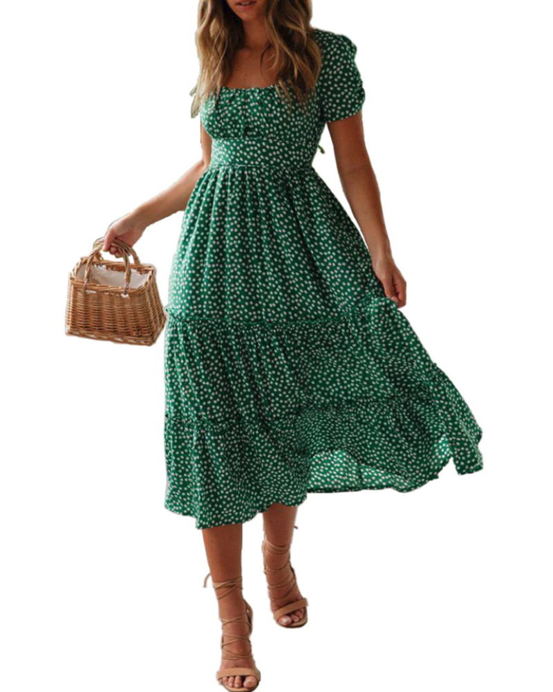 Women's floral summer dress | square neck with short sleeves for vacation