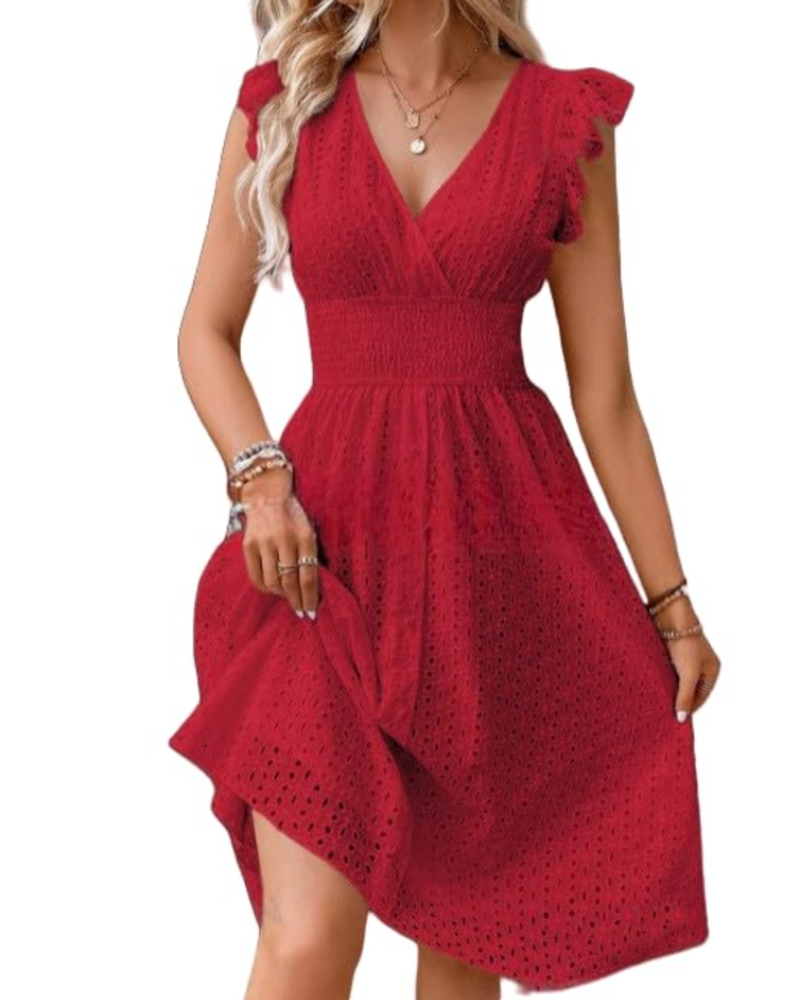 Women's bohemian dress — V-neck with ruffle sleeves for casual daily wear