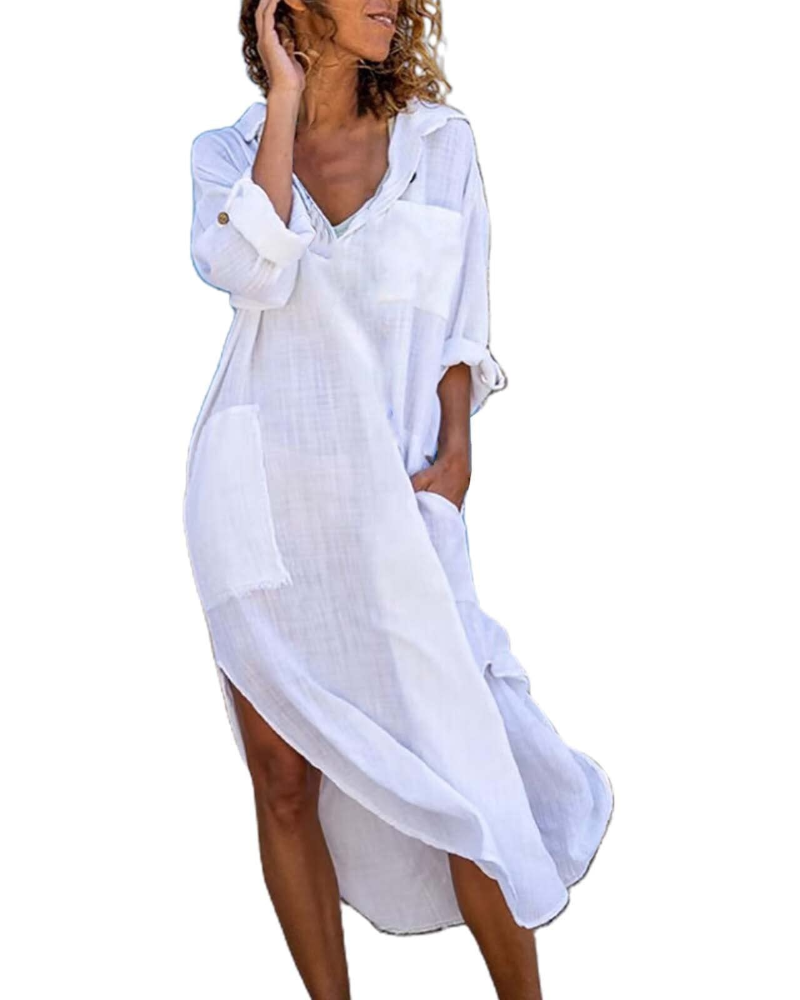 Women's shirt dress | cotton linen button-down for casual office wear