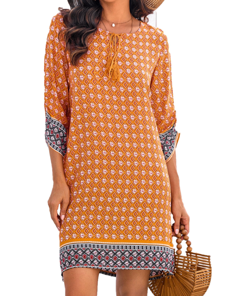 Women's tunic dress — floral print with v-neck for casual daily wear