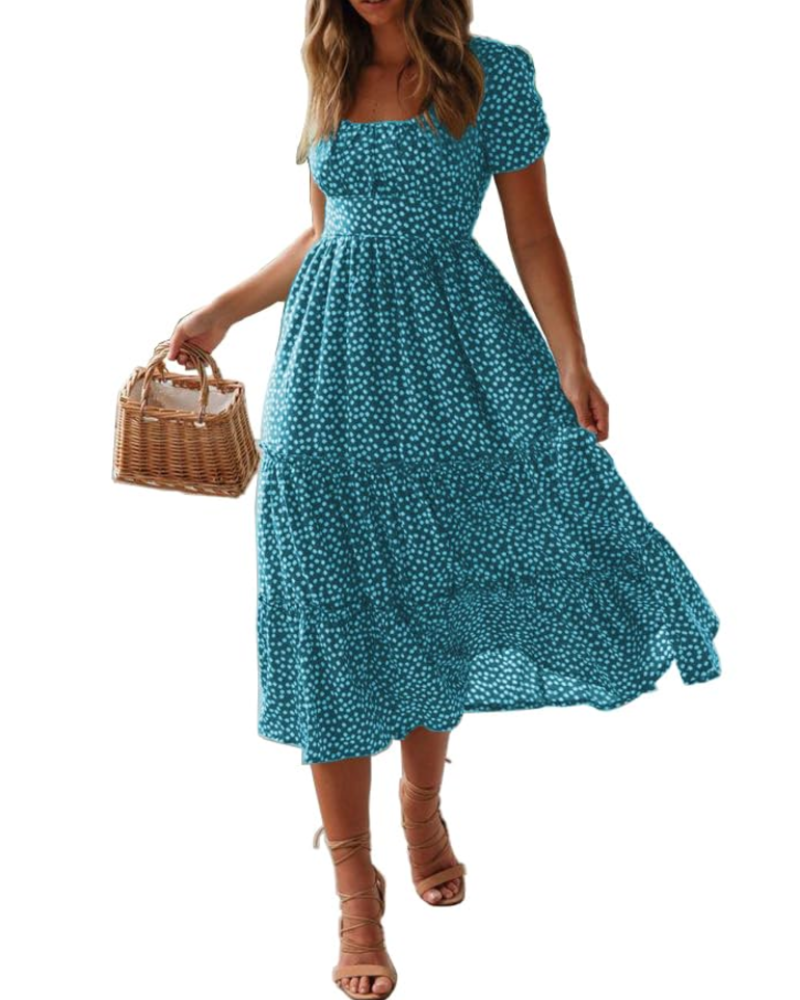 Women's floral summer dress | square neck with short sleeves for vacation
