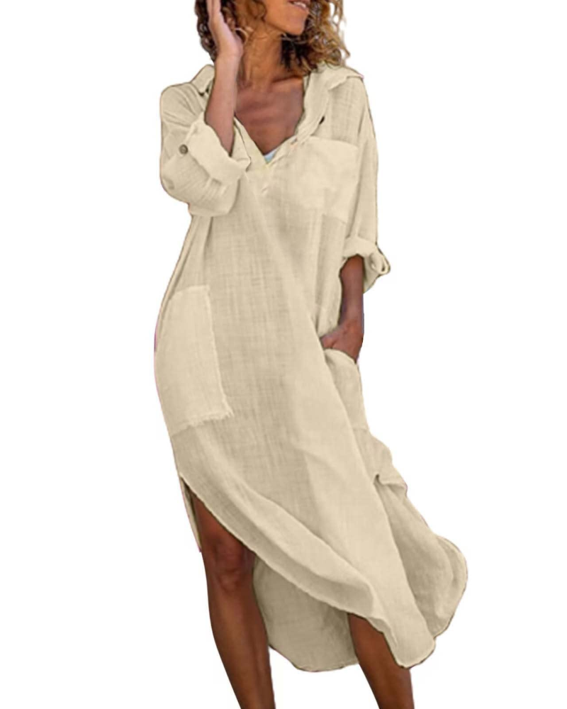 Women's shirt dress | cotton linen button-down for casual office wear