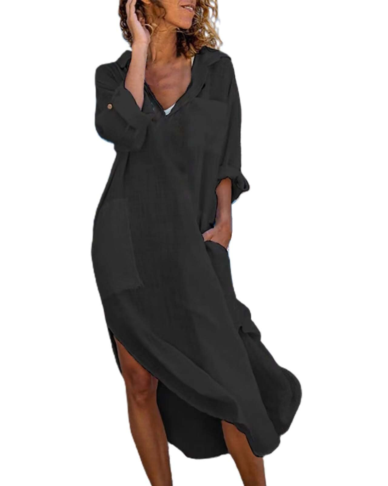 Women's shirt dress | cotton linen button-down for casual office wear