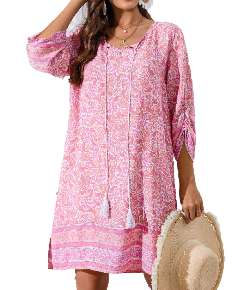 Women's tunic dress — floral print with v-neck for casual daily wear