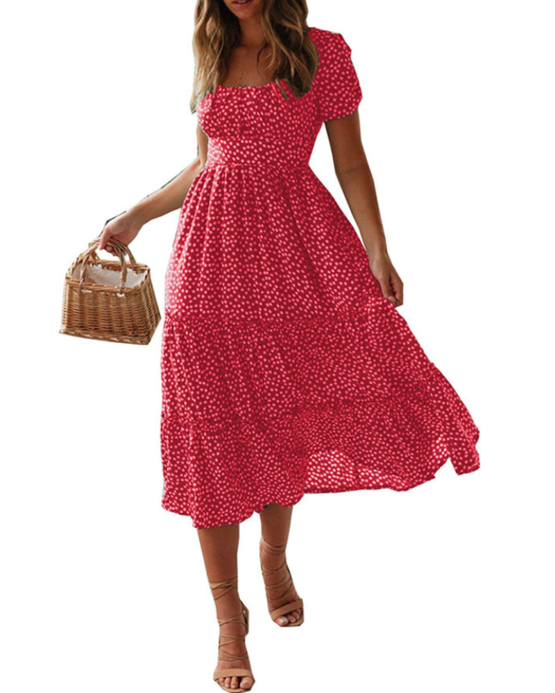 Women's floral summer dress | square neck with short sleeves for vacation