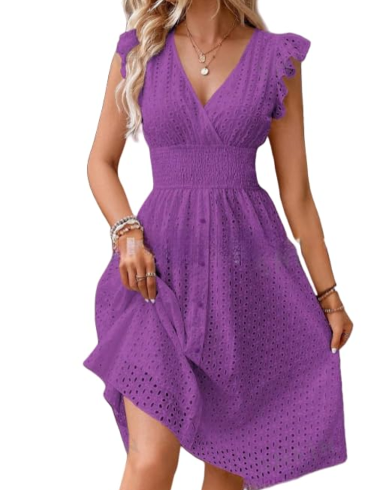 Women's bohemian dress — V-neck with ruffle sleeves for casual daily wear