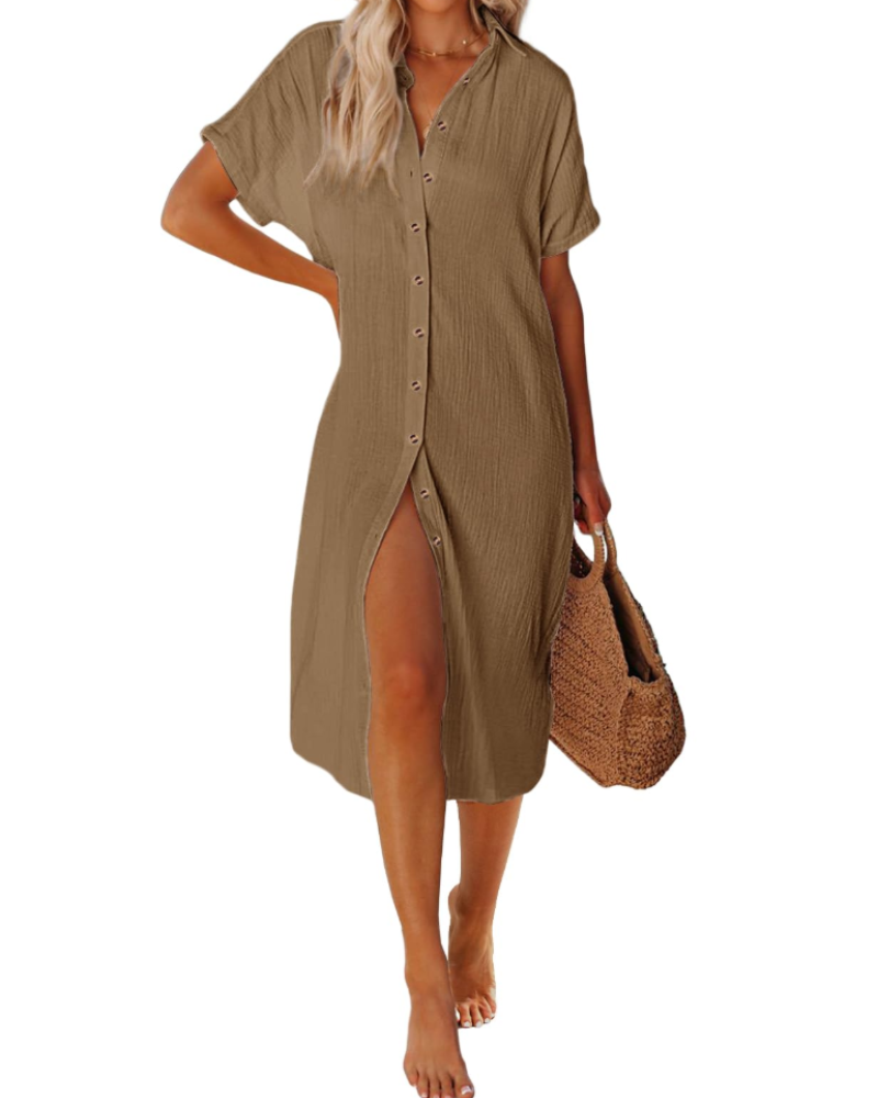 Women's cotton beach tunic — long button-down dress for seaside vacation
