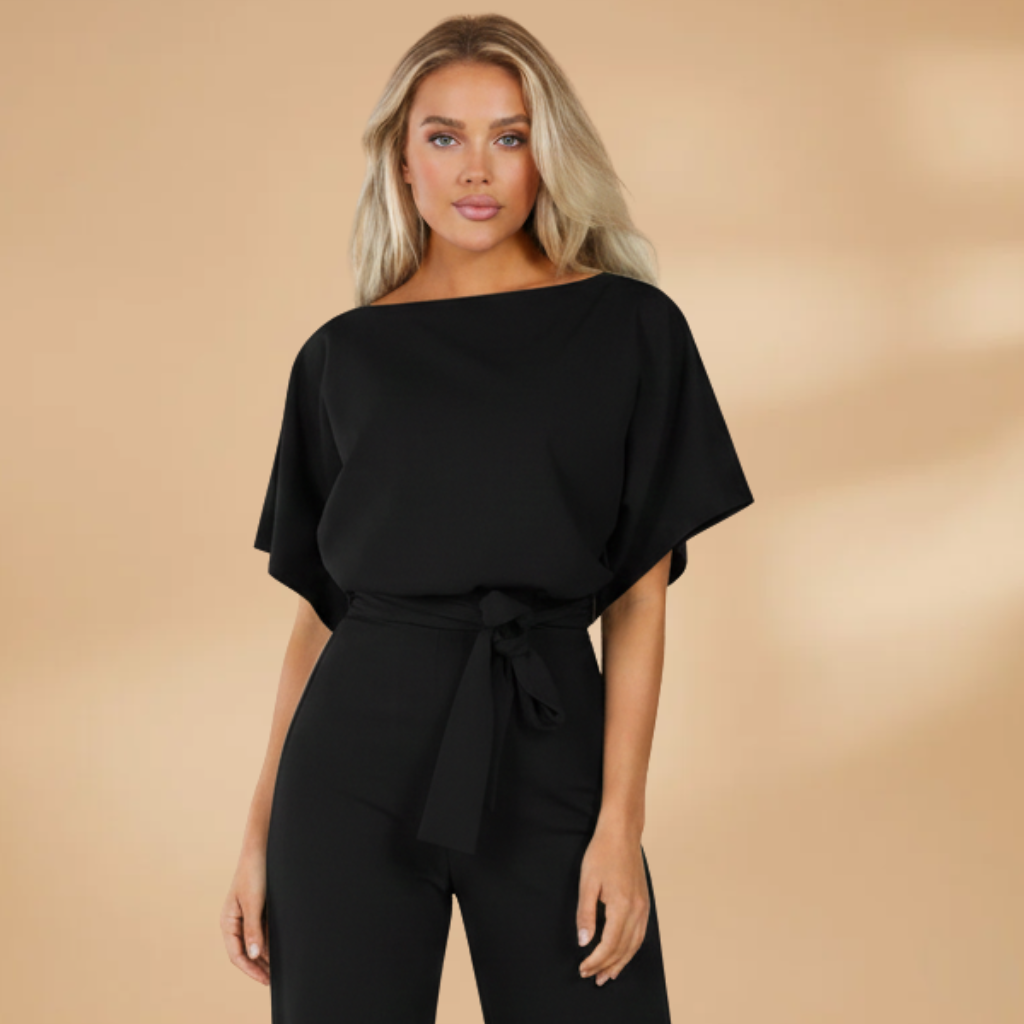 Women's casual jumpsuit - loose-fitting wide-leg overall with fabric belt | travel