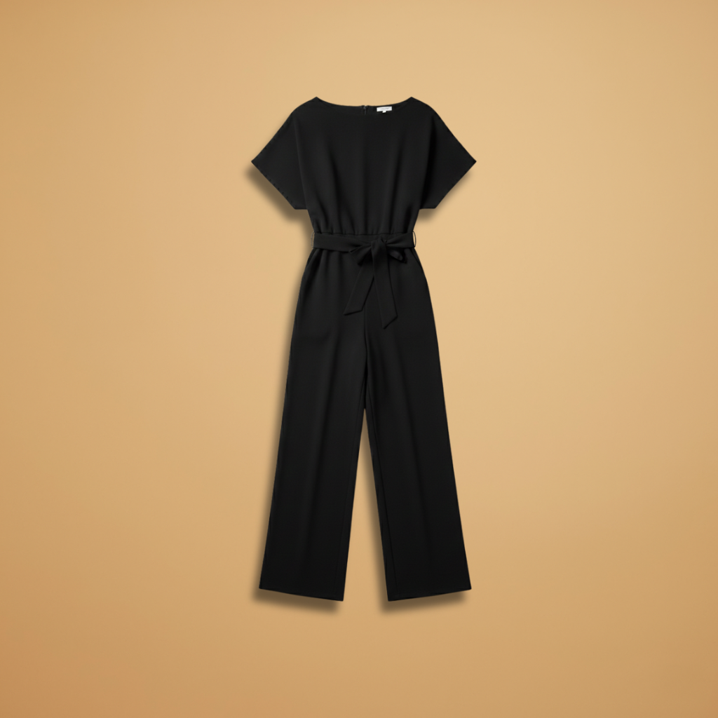 Women's casual jumpsuit - loose-fitting wide-leg overall with fabric belt | travel