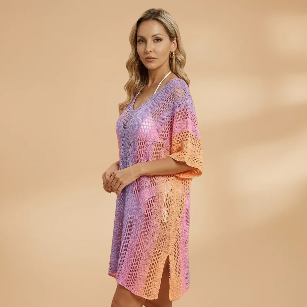 Women's kimono swimwear cover-up — short draped sleeve — beach and vacation
