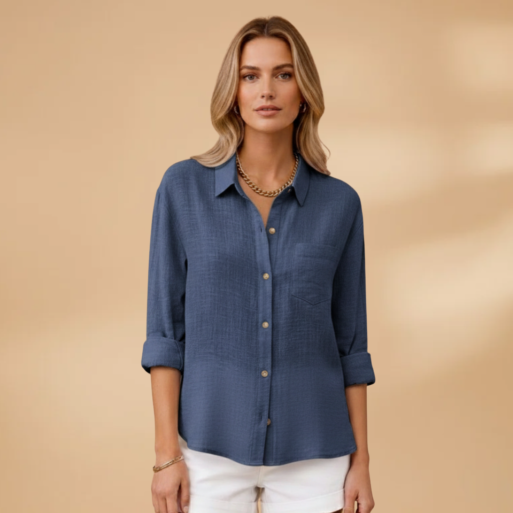 Women's casual shirt - short sleeve buttoned pullover blouse for travel