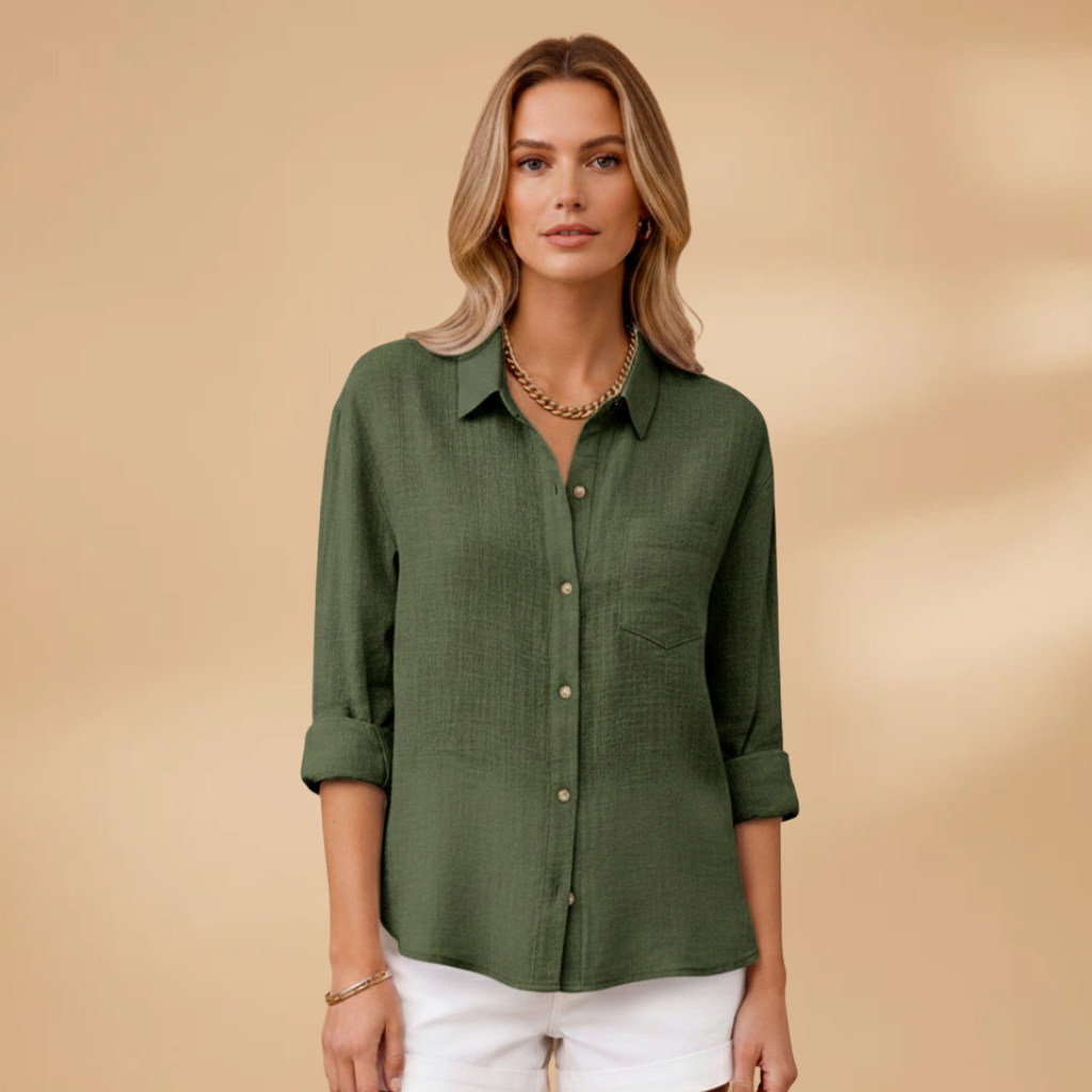 Women's casual shirt - short sleeve buttoned pullover blouse for travel