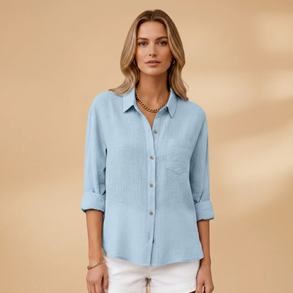 Women's casual shirt - short sleeve buttoned pullover blouse for travel