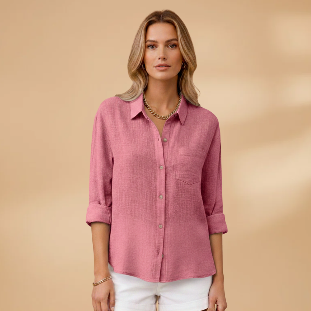Women's casual shirt - short sleeve buttoned pullover blouse for travel