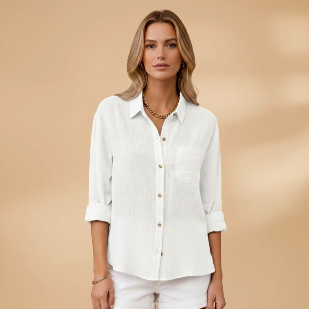 Women's casual shirt - short sleeve buttoned pullover blouse for travel