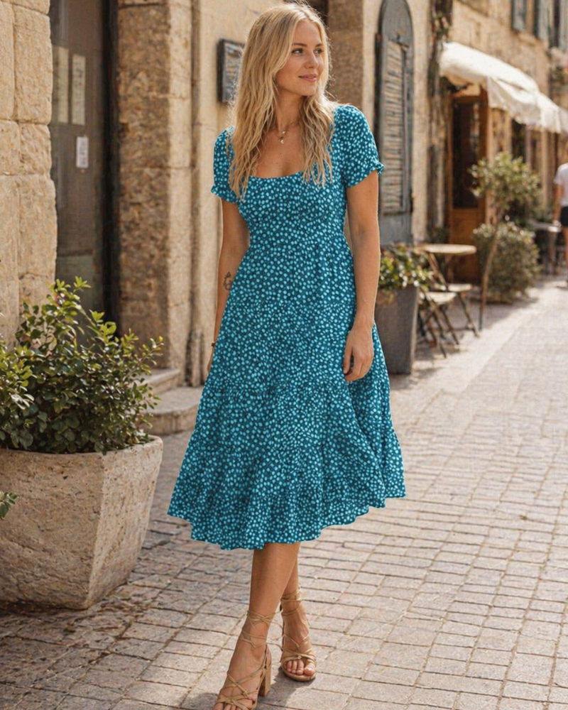 Women's floral summer dress | square neck with short sleeves for vacation
