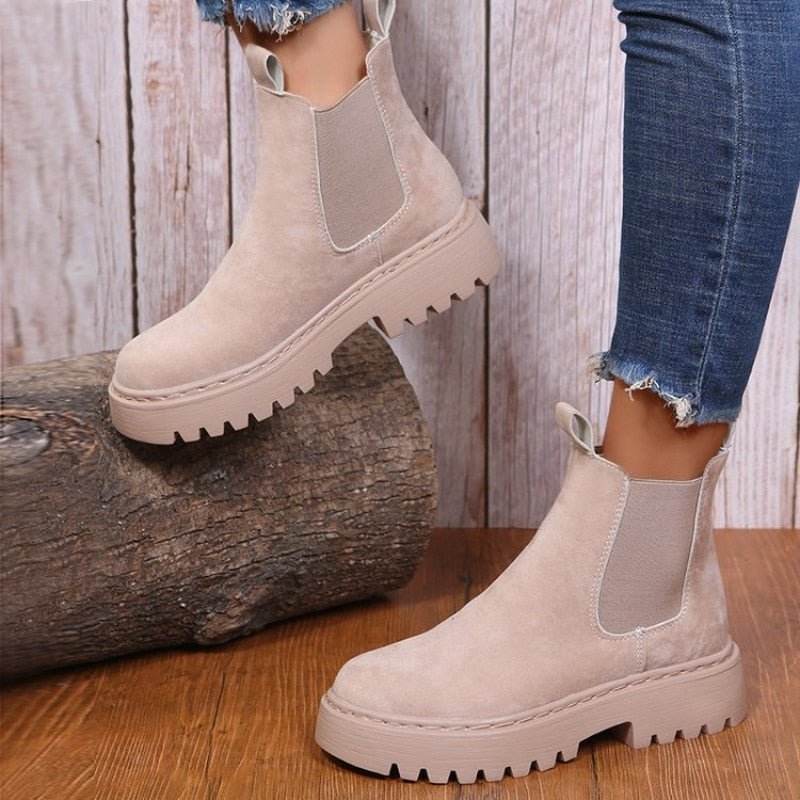 Women's Chelsea Boots PU Leather Platform Sole Elastic Panel Casual Streetwear